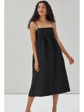Joe Fresh Spaghetti Strap Jacquard Midi Black Dress